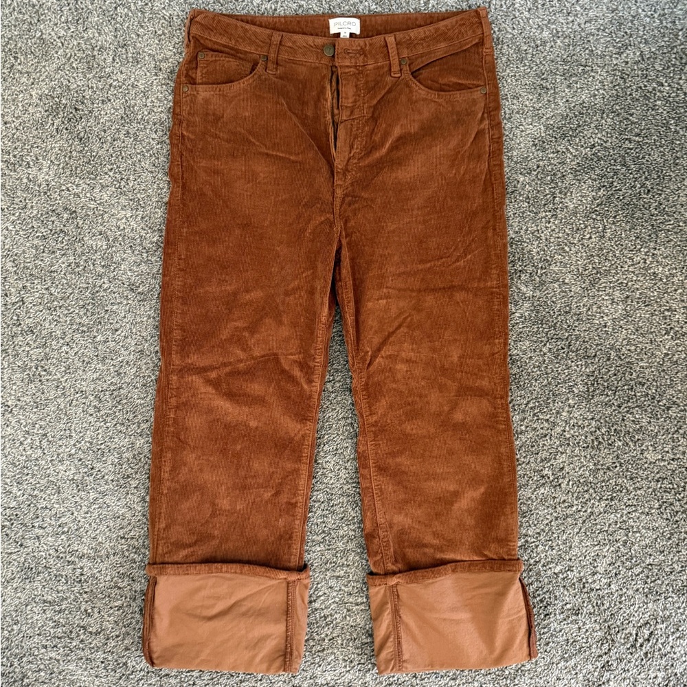 Pilcro Scotty Cuffed High Rise Straight Leg Corduroy Pants